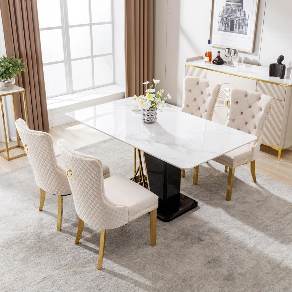 SEDIA DA PRANZO IMBOTTITA 50,5x45x95 cm Velluto Beige/Oro Set da 4 pezzi