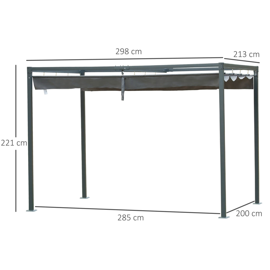 Tetto per patio in pergolato con tetto scorrevole 298 x 213 x 221 cm grigio poliestere impermeabile per giardino e patio