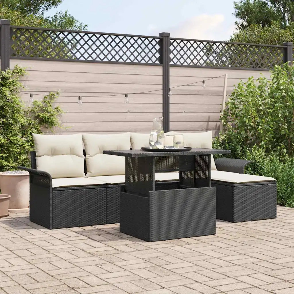 Set Divano da Giardino con cuscino 6 pcs Nero polyrattan 3348263