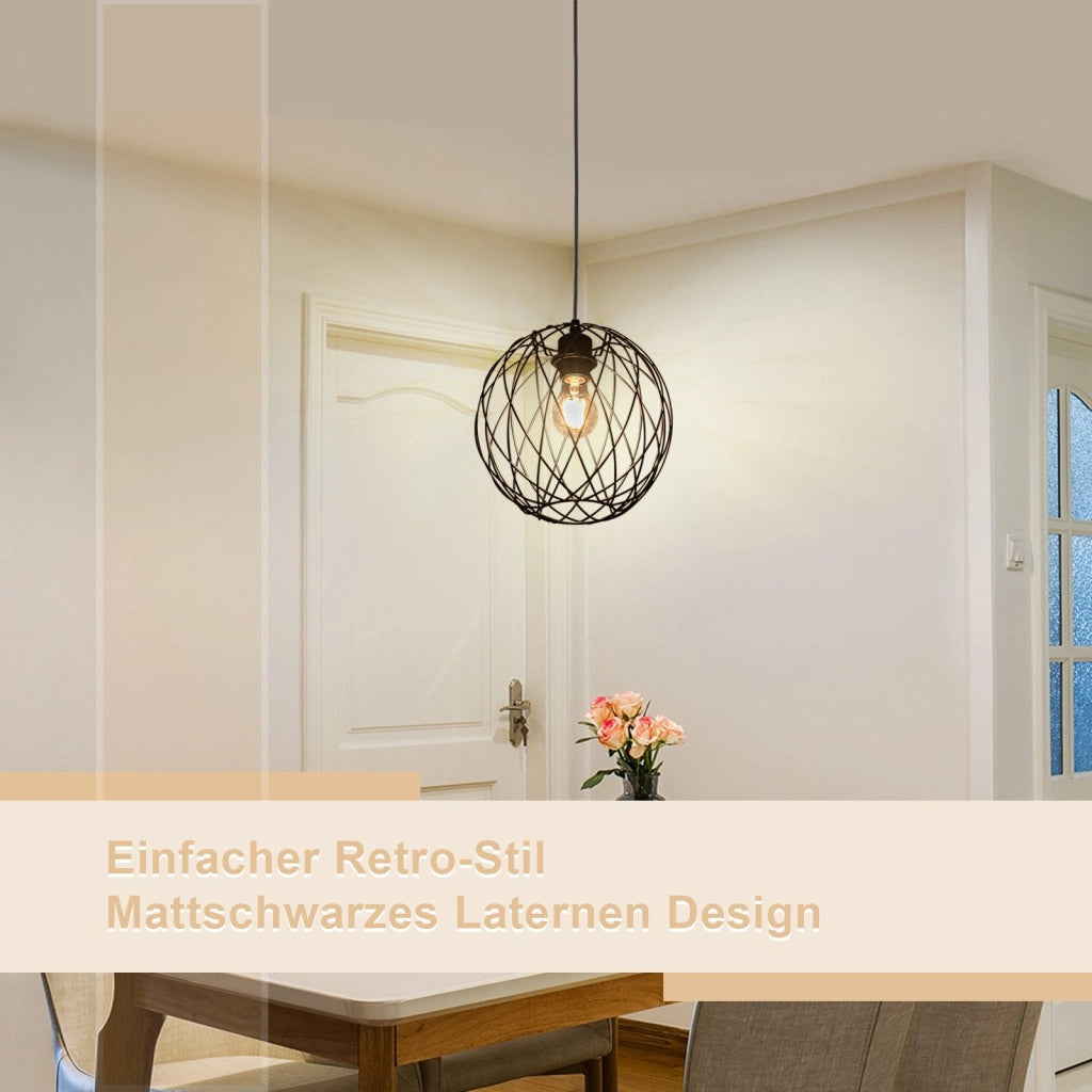 Lampada a sospensione ZMH nera retro 120 cm griglia a gabbia E27 per sala da pranzo e corridoio