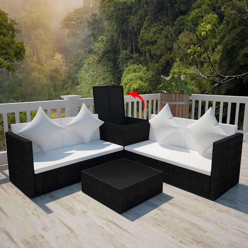 Set Divani da Giardino 4 pz con Cuscini in Polyrattan Nero cod mxl 34957