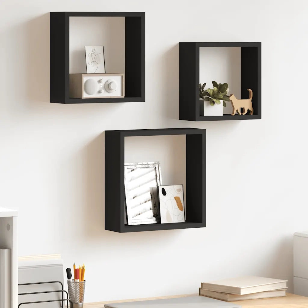 Mensole a Cubo da Parete 3 pz Nere in MDF cod mxl 33555
