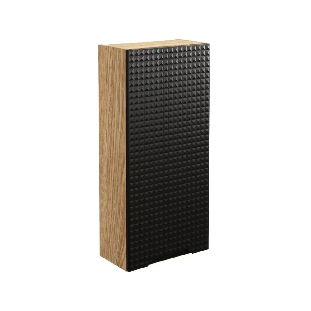 Mobile da bagno VELNIA - 1 porta - 35 cm - Colori rovere chiaro e nero - Da appendere
