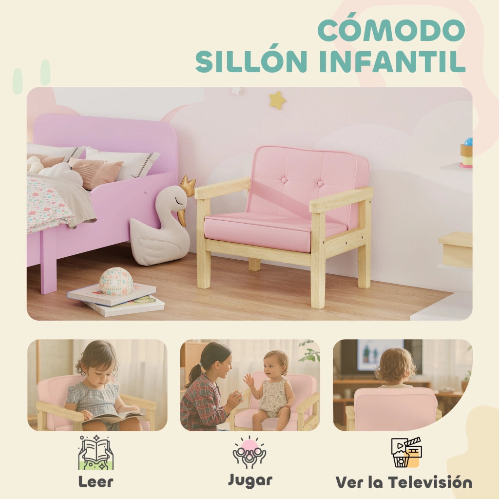 Poltrona per Bambini in Velluto con Struttura in Legno ¨C zephmum ¨C 46.5x44x45 cm Rosa