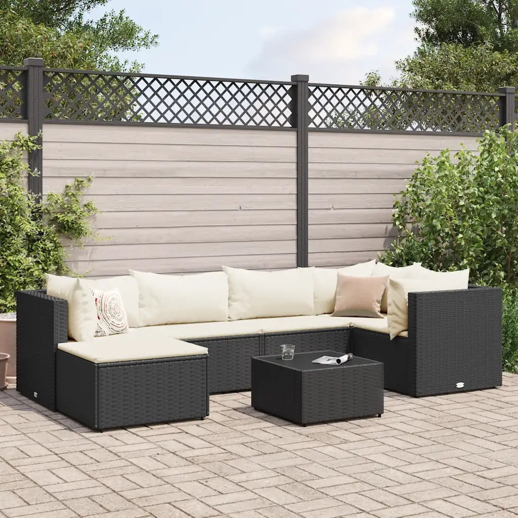 vidaXL Set Salotto da Giardino con Cuscini 7pz Nero Polyrattan