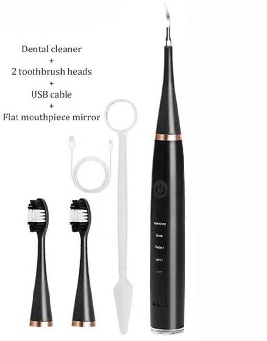 Tampone elettrico 3 in 1 per rimozione placca, sbiancamento denti, ricarica USB - Nero