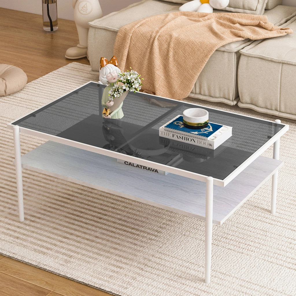 TAVOLINO DA SALOTTO Rettangolare in vetro temperato 97,5x61,5x45 cm Grigio/Bianco
