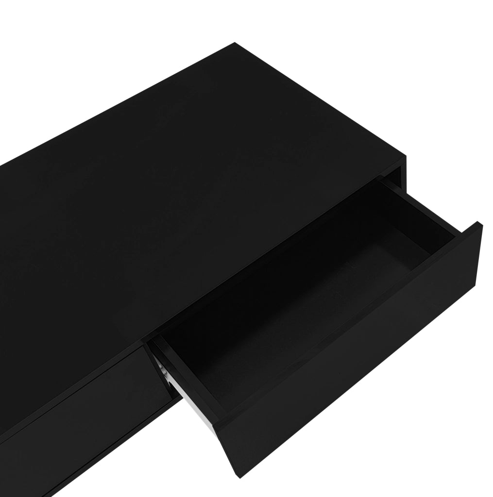 Tavolino da salotto 115x55x34 cm; luci LED e 2 cassetti; truciolare; nero