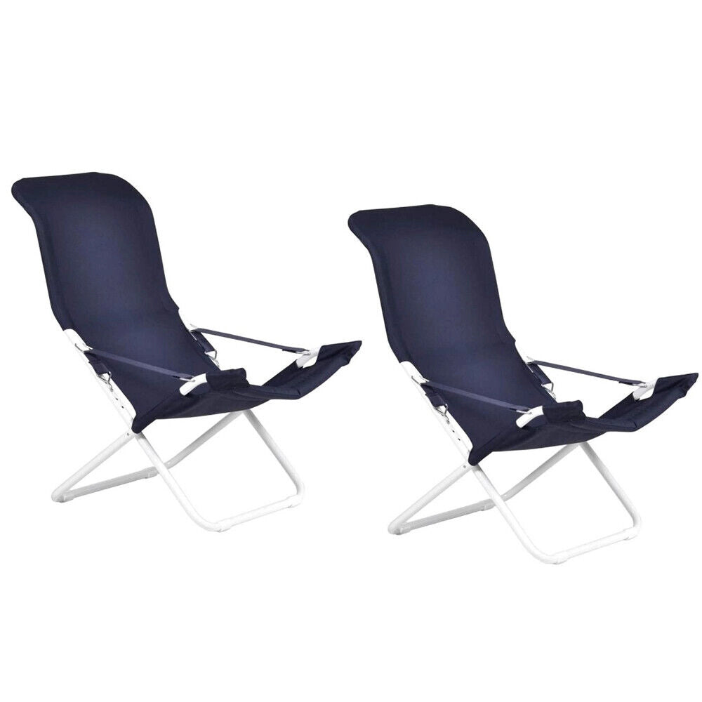 Sedia sdraio fiam fiesta telaio acciaio bianco con telo in blu 127PE BSBL x 2