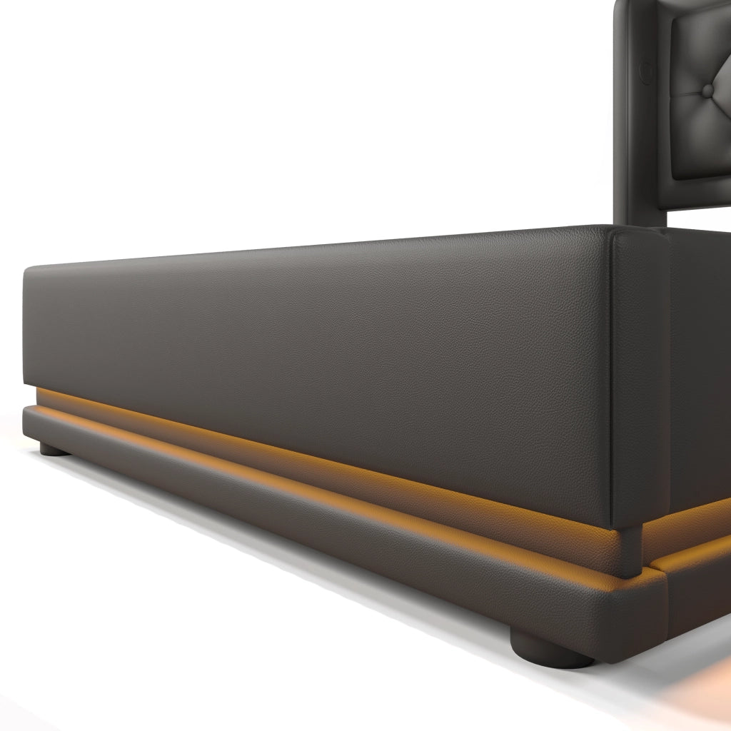 DESMIU Letto contenitore 90 × 200 cm 1 posto con USB, Type-C, LED 3 lati, con materasso, nero