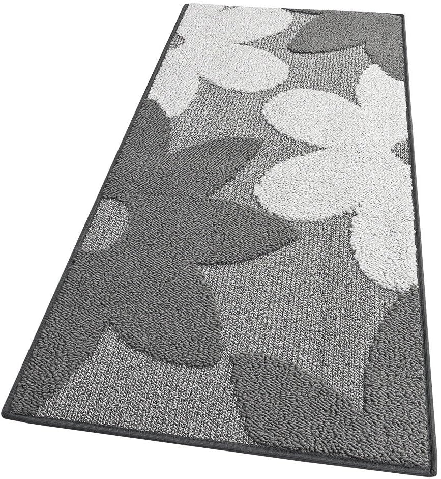 Tappeto Cucina 3D Fiore 50x135 cm Tridimensionale Morbido Moderno Passatoia Antiscivolo Grigio