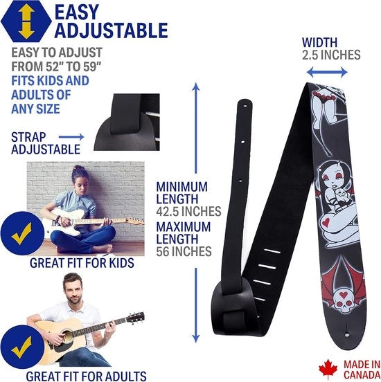 Rimini di chitarra da Direct a pelle - Temptation Hearts - Regolabile - Per chitarre acustiche-basso-elettriche - Fabbricato in Canada (DTL25BT-11053)