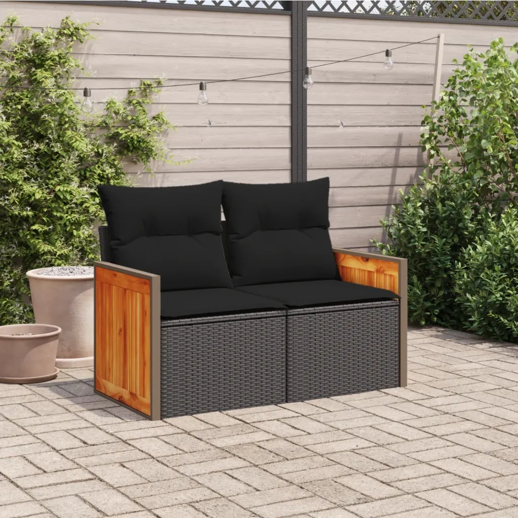 Divano da Giardino con Cuscini a 2 Posti Nero in Polyrattancod mxl 111719