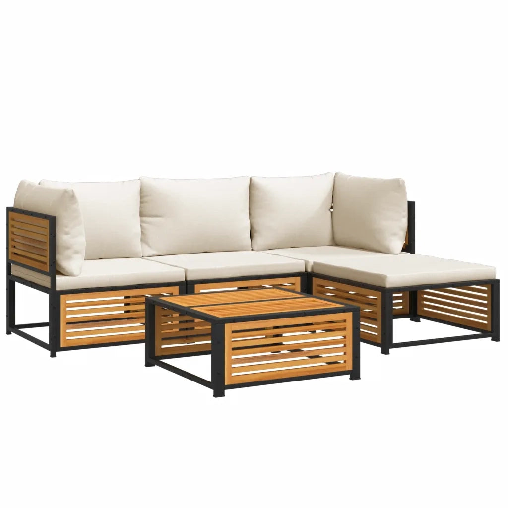 Set Divano da Giardino 5 pz con Cuscini Legno Massello Acacia