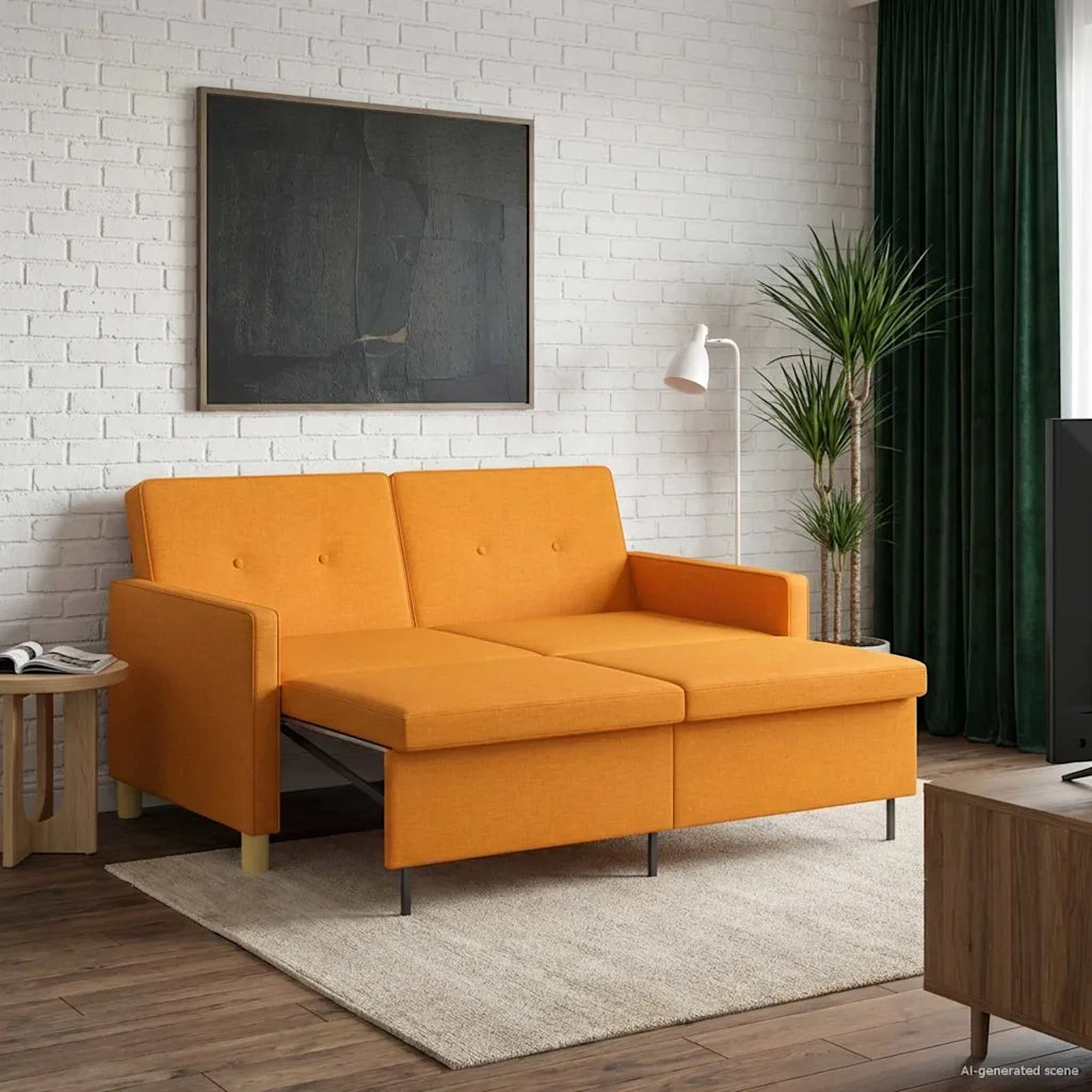 Divano Letto Estraibile Giallo Scuro Tessuto