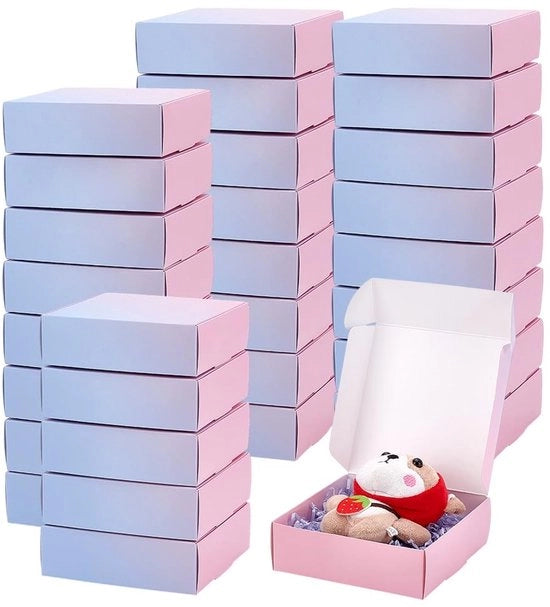 Scatole di regalo da 30 pezzi - Cartone - Piccolo - Quadrato - Rosa/Blu - Dimensioni 12,3 x 12,3 x 4 cm - Scatola di spedizione