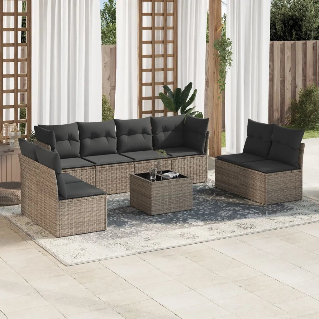 Set Divano da Giardino 9 pz con Cuscini Grigio in Polyrattan 3249299