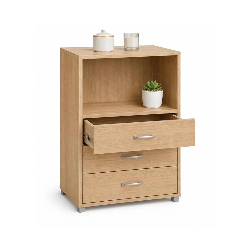 CASSETTIERA IN LEGNO CON TRE CASSETTI E RIPIANO COLORE ROVERE DIMENSIONI 60X40X101 CM