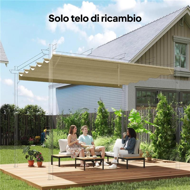 TETTO PER GAZEBO PERGOLA CON 10 FORI DI DRENAGGIO IN POLIESTERE, 250X255 CM, PER PERGOLA 3X3M, BEIGE