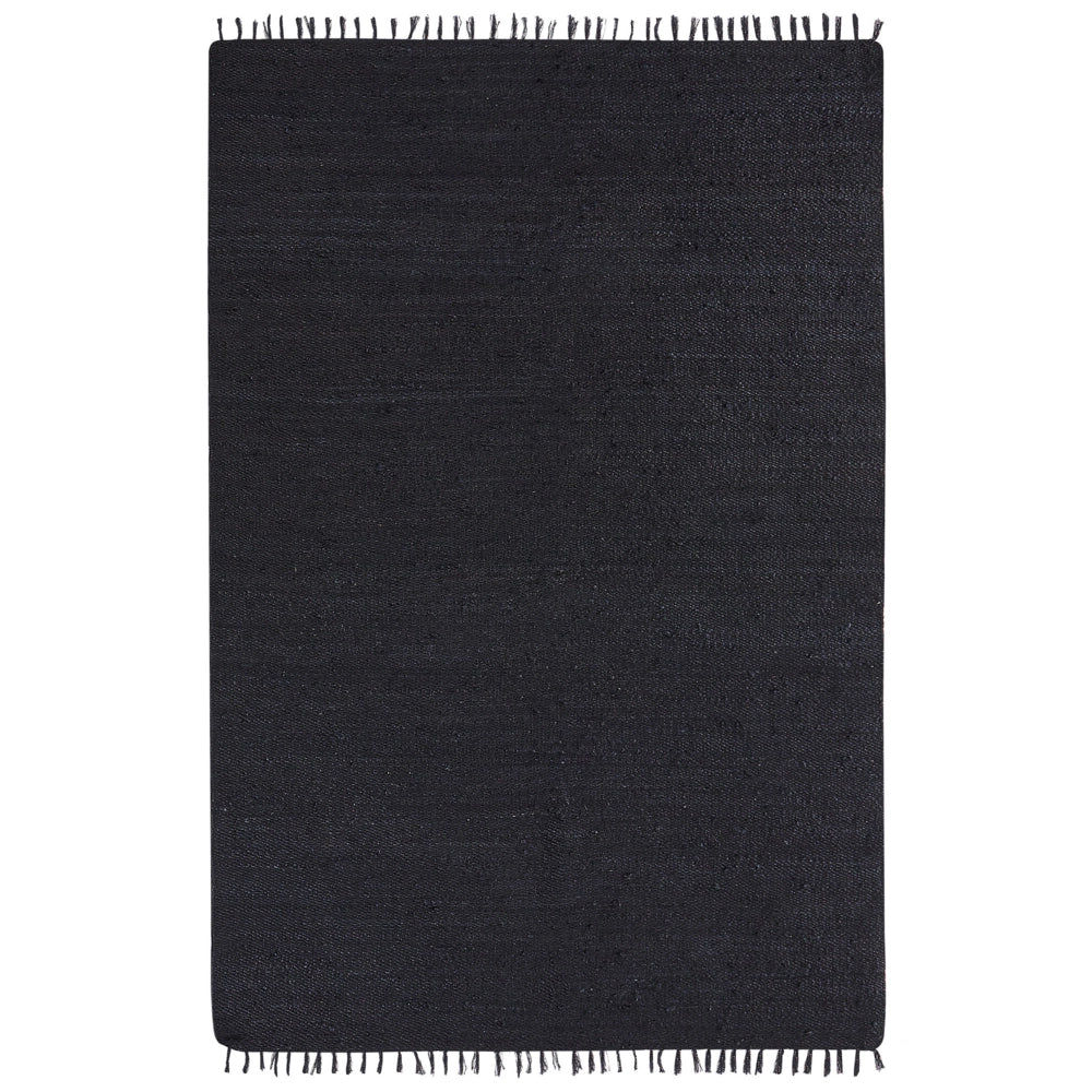 Tappeto Runner in iuta nero 200 x 300 cm rettangolare con nappe decorative intrecciate a mano in stile bohémien.