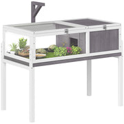 Casa per tartarughe con 2 spazi e supporto lampada - Xylo - Tetto apribile grigio 104x53x82cm