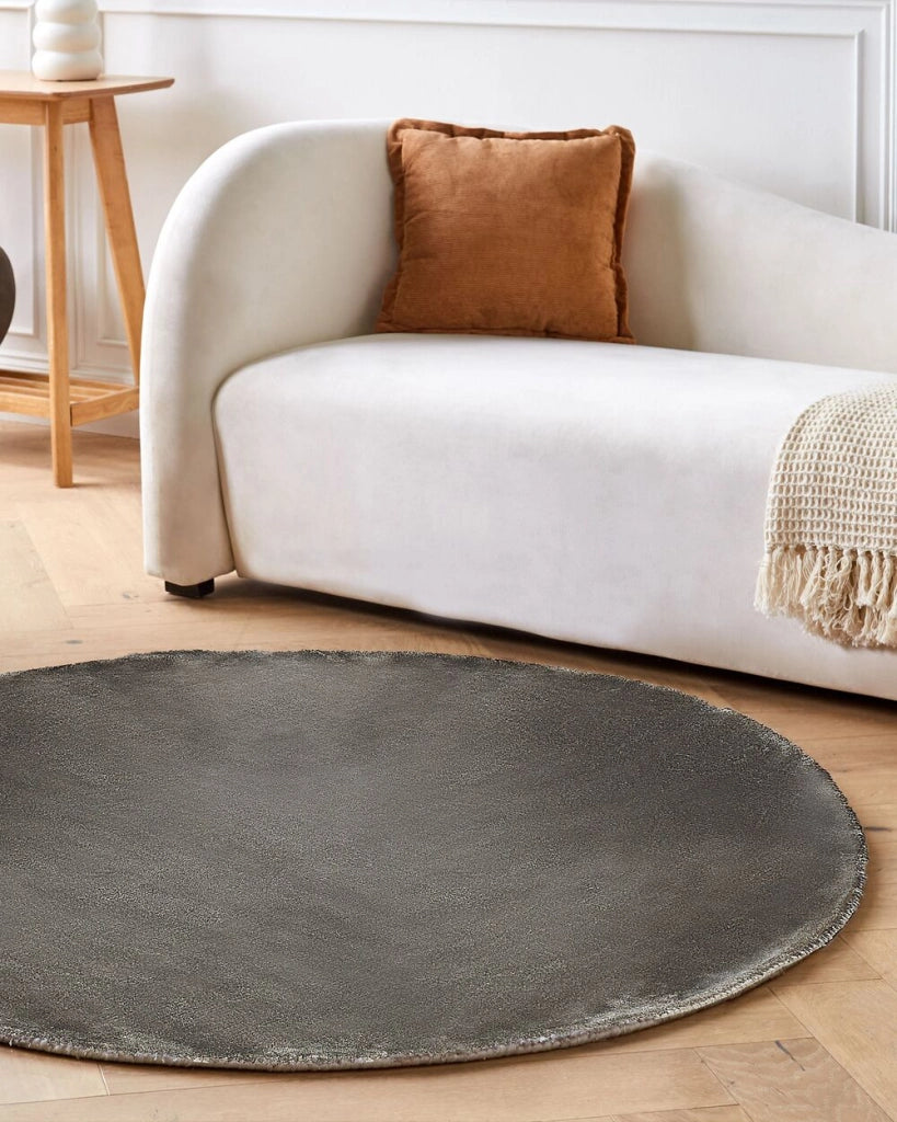 Tappeto Grigio Scuro Viscosa Rotondo 140 cm Trapuntato a Mano pelo corto Moderno