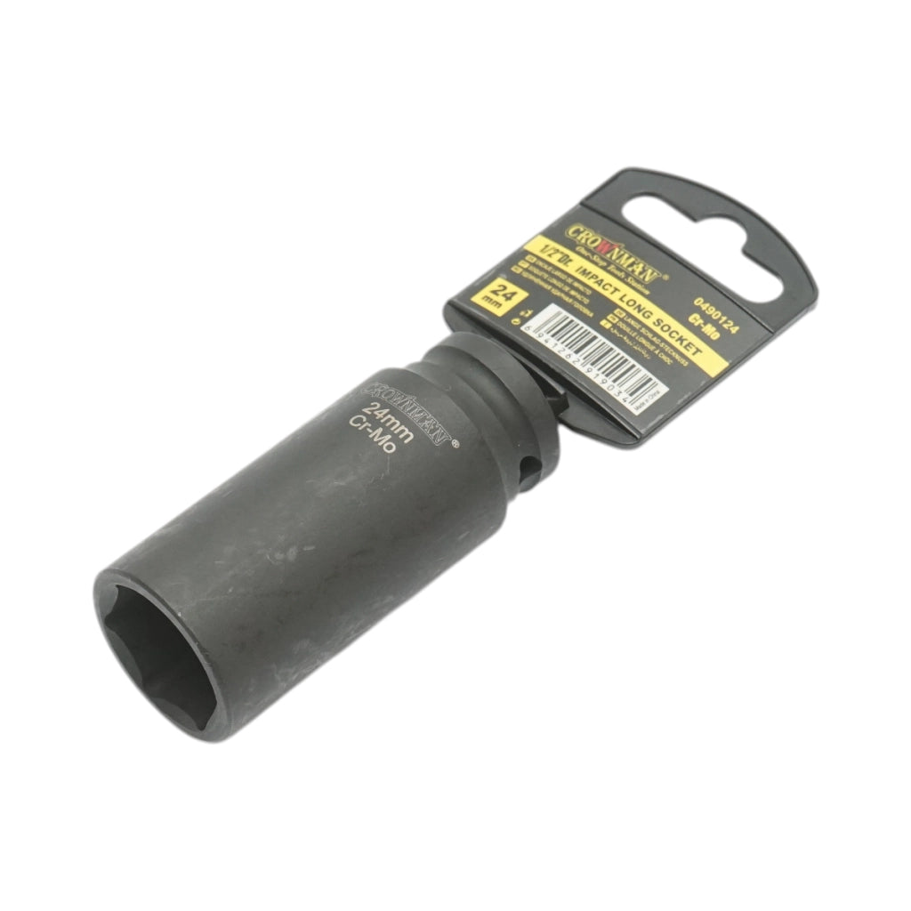 Chiave a bussola a impatto Crownman da 24 mm, attacco quadro da 1/2" in acciaio Cr-Mo