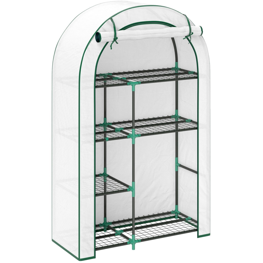 Serra portatile bianca a 4 livelli con 7 ripiani, 100 x 45 x 160 cm
