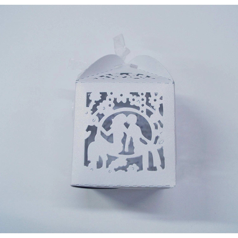Trade Shop - Set 12 Pezzi Bomboniera Bomboniere Scatola Sposi Bianco 5.5x5.5x8cm Matrimonio -