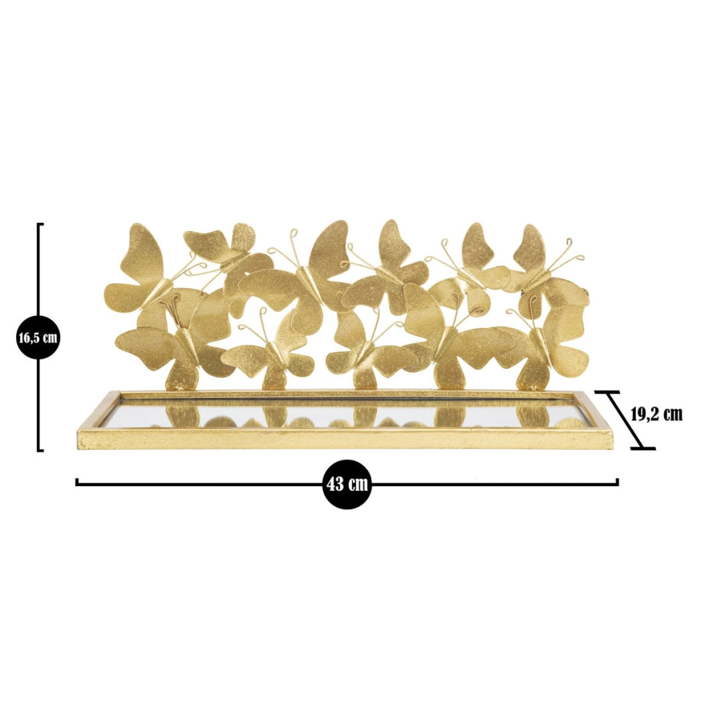 Coppia comodini mensola Butterflies in ferro dorato, MDF e specchio