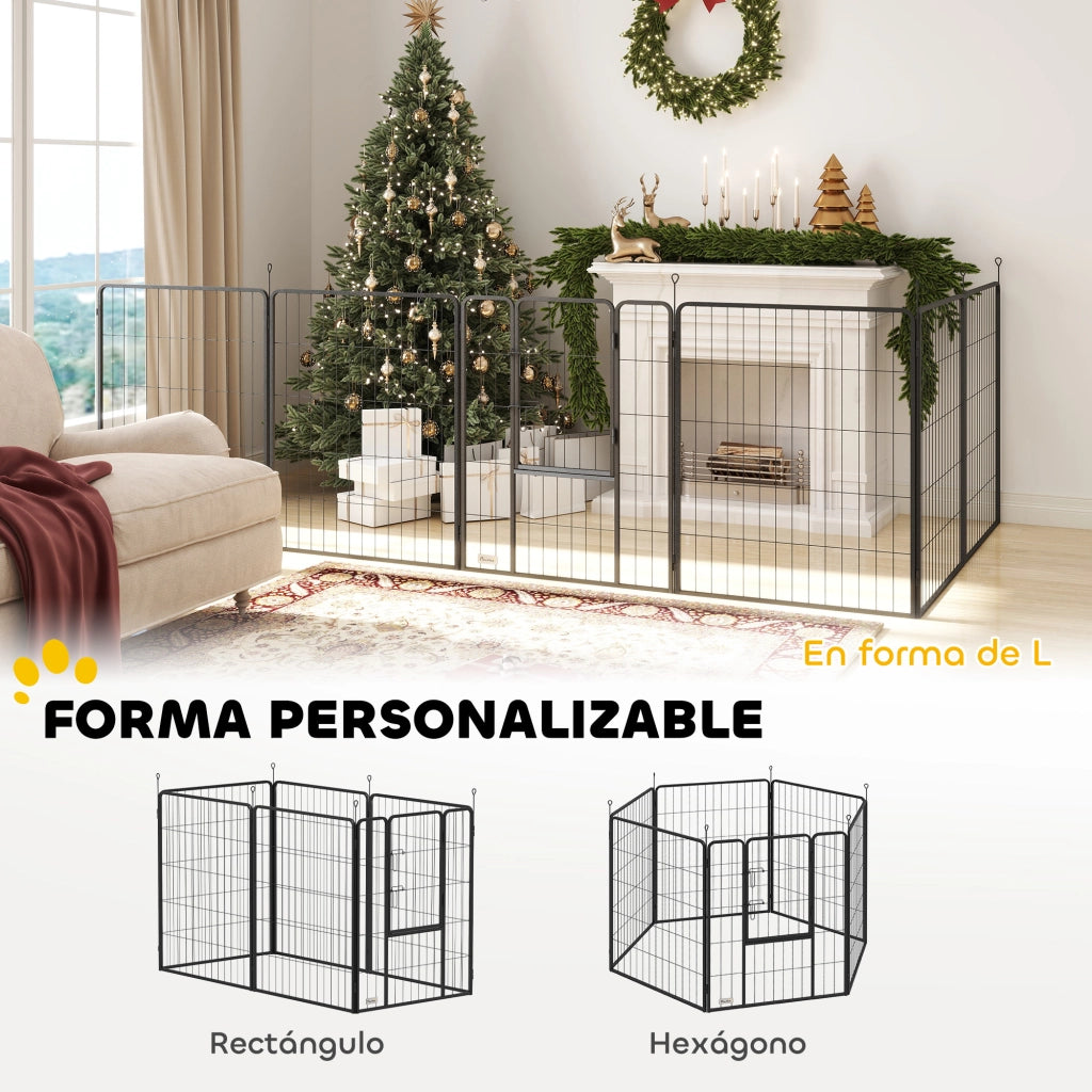 Recinto per Cani 6 Pannelli 100cm con Porta Interno Esterno ¨C Xylo ¨C Nero