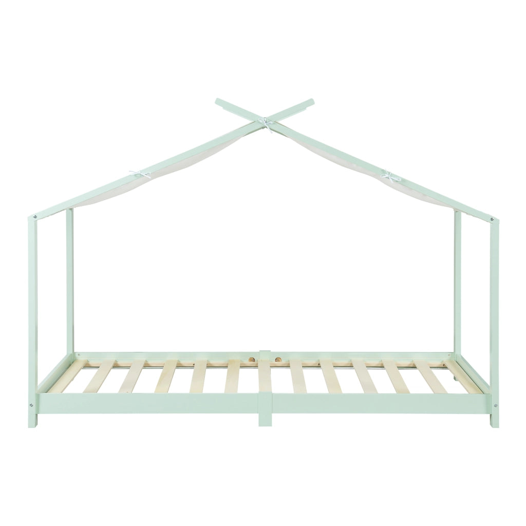 Letto Brome per Cameretta a Forma di Casetta e Materasso 90x200 cm Legno di Pino - Menta Verde [en.casa]