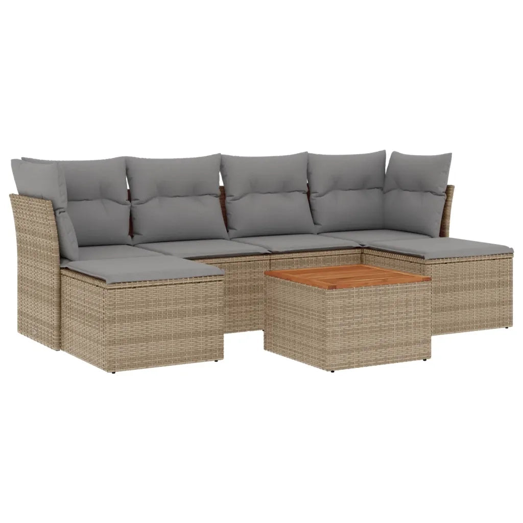 Set Divani da Giardino 7 pz con Cuscini Beige in Polyrattan 3223770