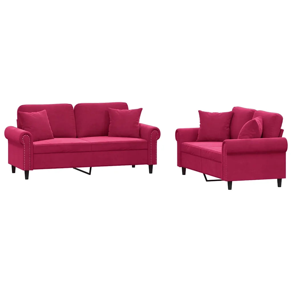 Set di Divani 2 pz con Cuscini Rosso Vino in Velluto 3202234