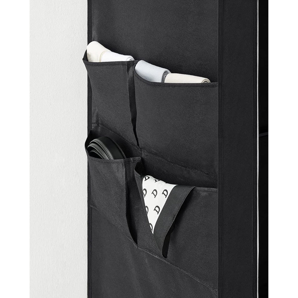 Armadio in tessuto per camera da letto appendiabiti 45 x 170 x 167 cm 4 scomparti appendiabiti ripiani a 2 livelli 4 tasche grande capacità camera da letto/soggiorno nero 12_0003969