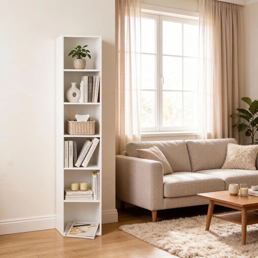 LIBRERIA a 6 scomparti 30x24x158,4 cm Bianca in MDF e pannello truciolare