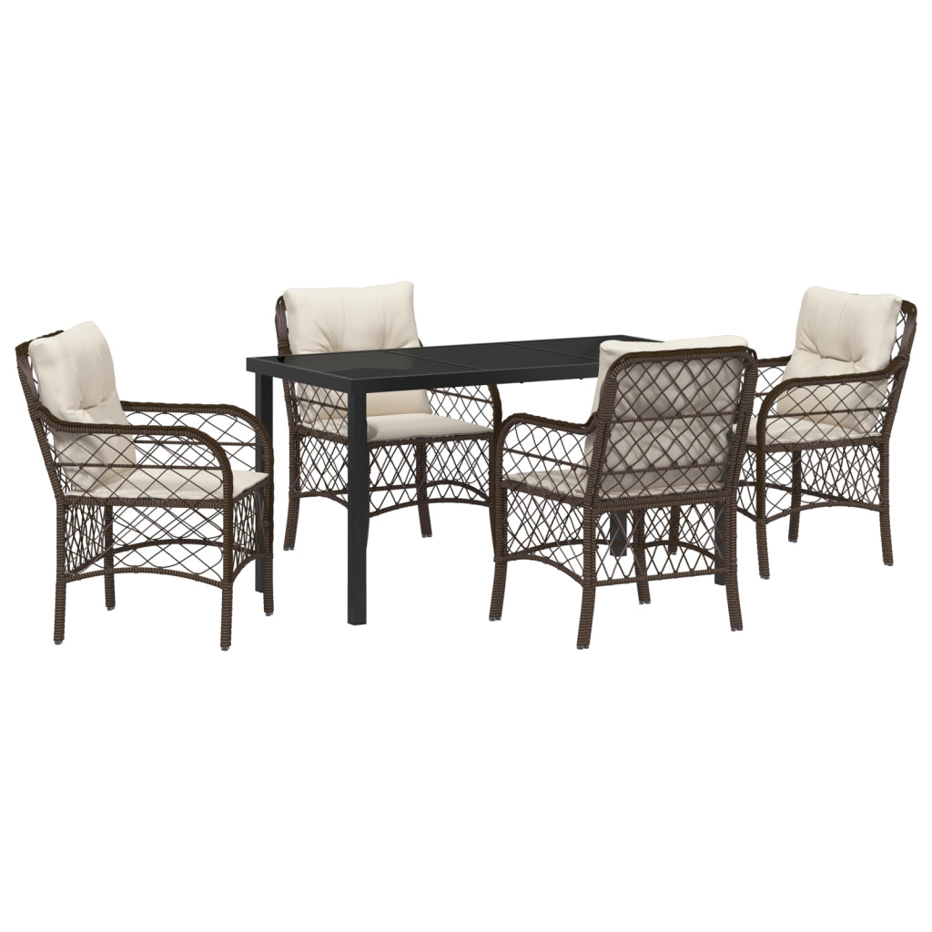 Set da Pranzo da Giardino 5 Pezzi con Cuscini in Polyrattan Marrone