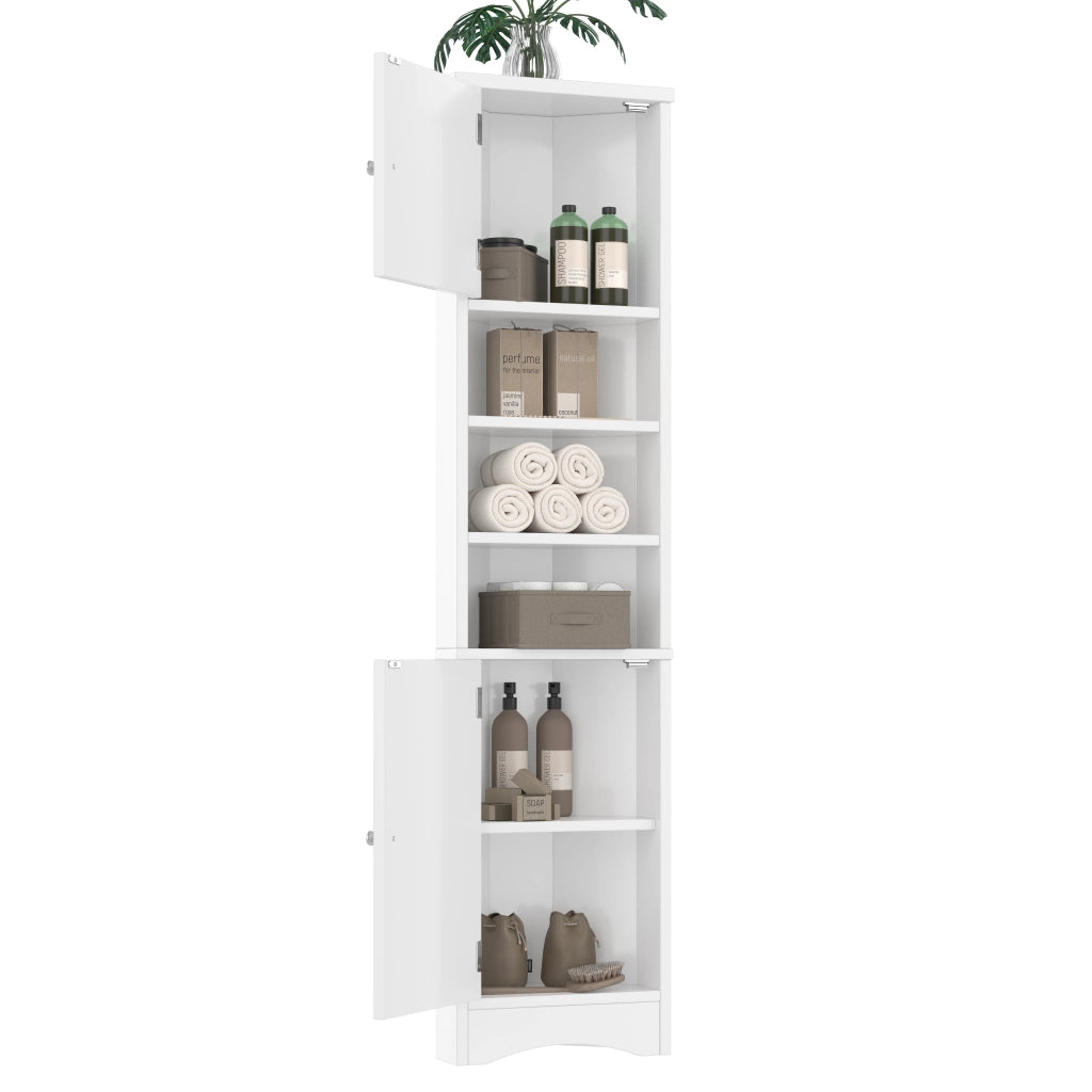 Armadietto Bagno Triangolare ¨C MINIMAL ¨C Bianco, 3 Ripiani, Ante, Salvaspazio, 36.5x24.5x170