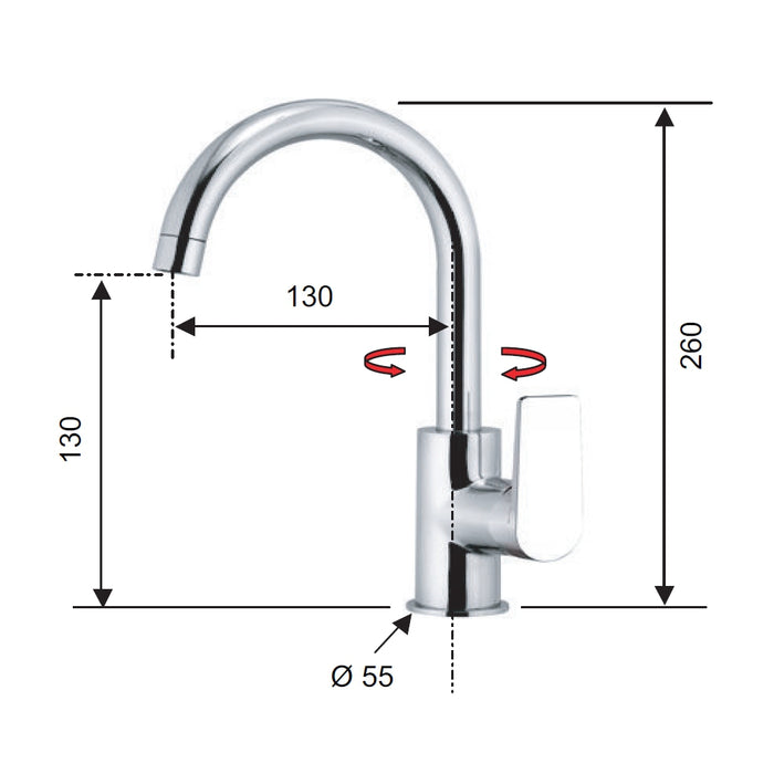 Rubinetto lavello con canna corta girevole - serie dream