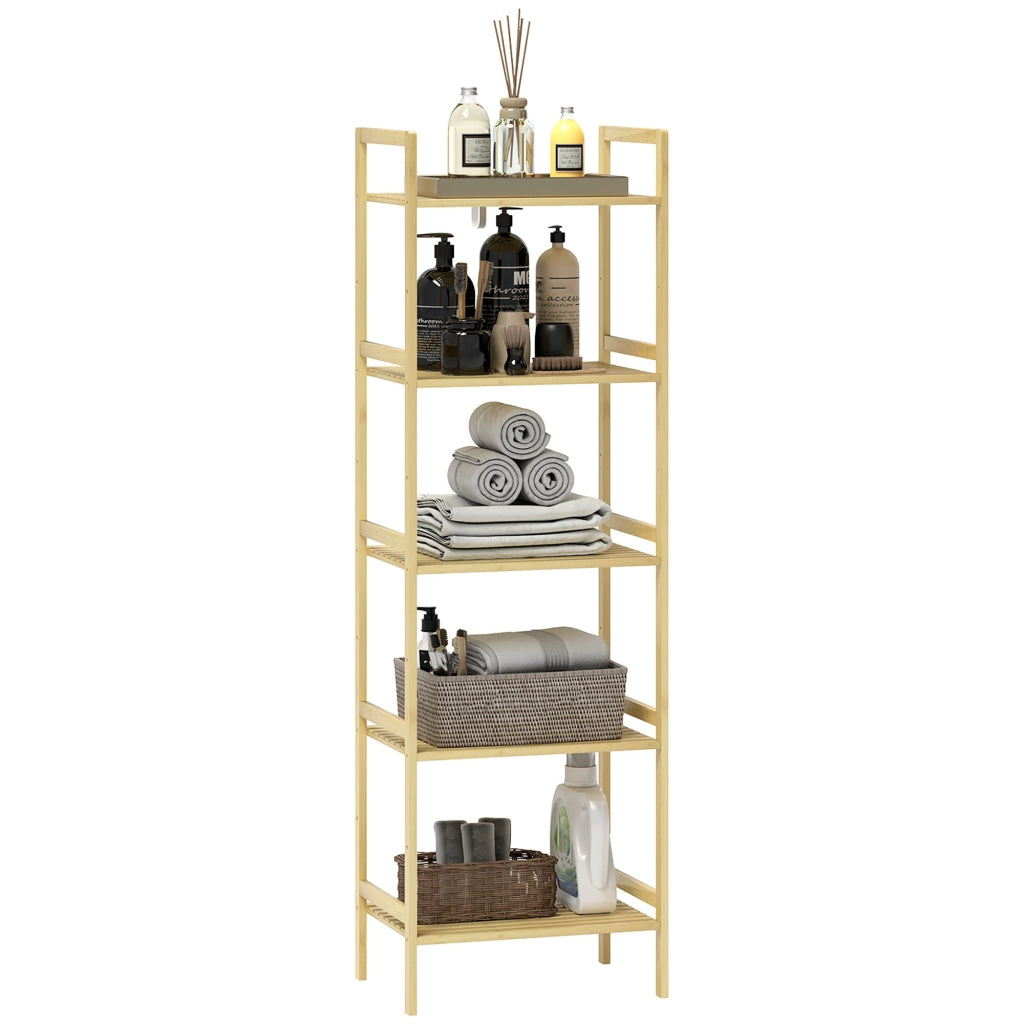Scaffale Bagno 43,5x31,5x142 cm  a 5 Ripiani Regolabili in Bambù