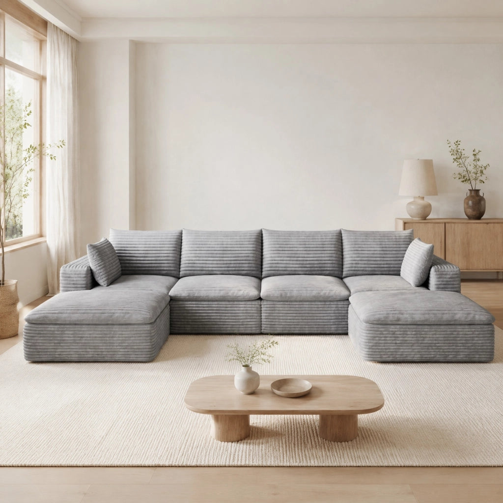 Divano modulare 340 cm in tessuto grigio con imbottitura in schiuma