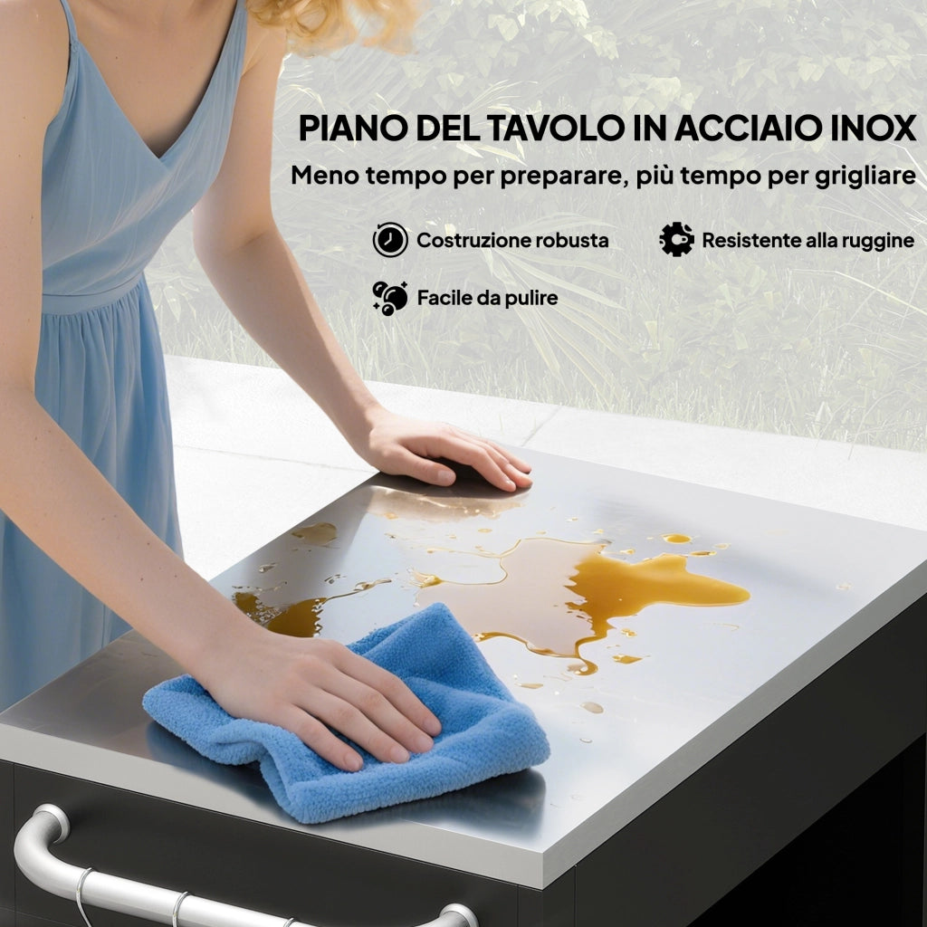 Carrello da Cucina in Acciaio Inox ¨C Xylo ¨C con Armadietto e 6 Ganci, 86x50x86.5 cm, Nero