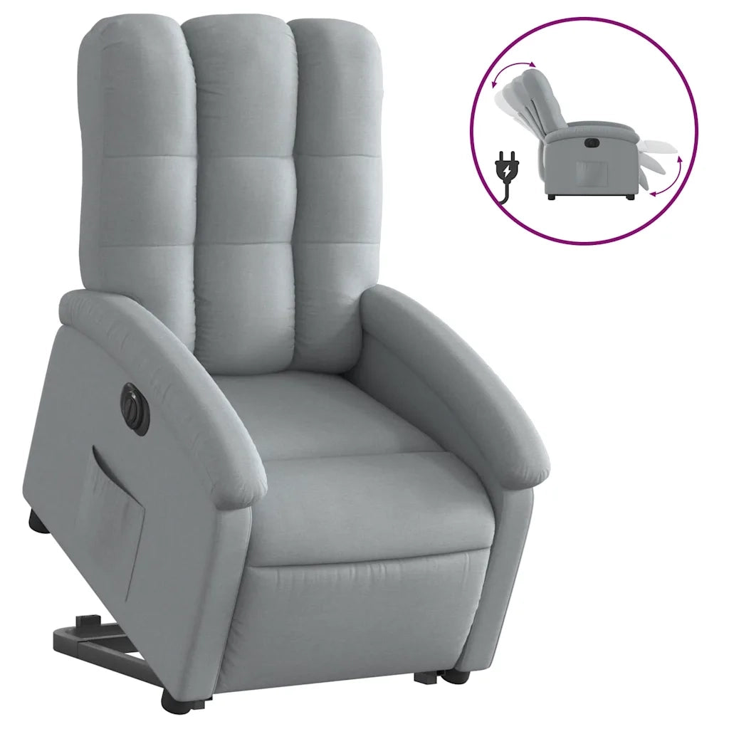 Poltrona | Sedia Relax Reclinante Alzapersona Elettrica Grigio Chiaro Tessuto