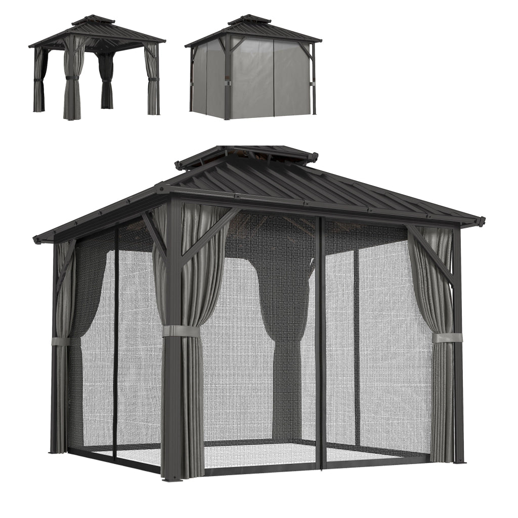 Gazebo 3x3m ¨C zephmum ¨C tetto rigido alluminio acciaio grigio scuro