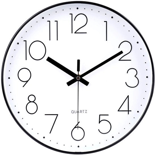 Cronografo da Parete 30cm Radio Analoge Moderno con Orologio da Muro facile da Leggere con Numeri Grandi per Camera da Letto, Ufficio, Cucina, Bagno (Nero)