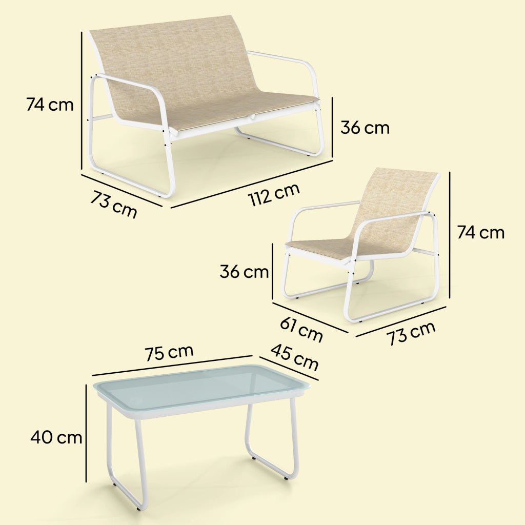 Set Giardino 4 Pezzi con Divano, Poltrone, Tavolino ¨C Zephmum ¨C Khaki e Bianco