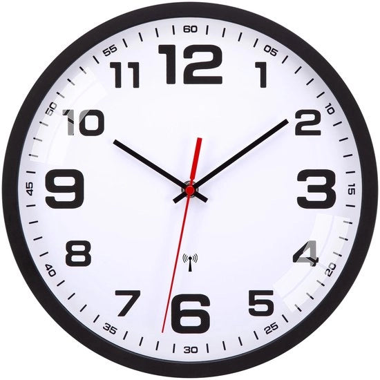 Orologio da parete radiocomandato, silenzioso, 30 cm quartz, alimentato da batterie, grande orologio da parete, facile da leggere per casa, cucina, camera da letto, ufficio, scuola (nero)