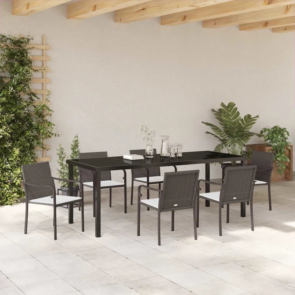 Set da Pranzo per Giardino 7 pcs Marrone e Nero Rattan in PE 3379049