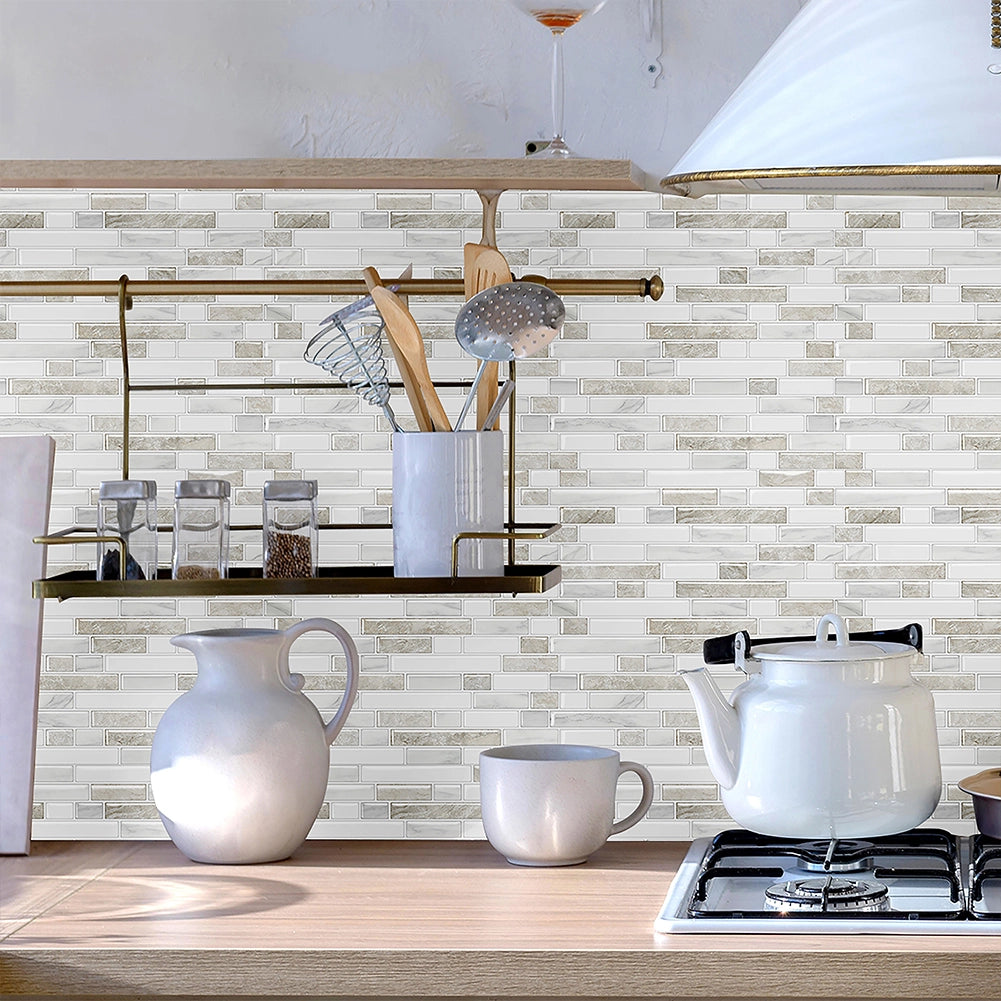 Set 10 Pannelli Adesivi Piastrelle Muro Parete 30.5 cm Decoro Mattoncini Beige