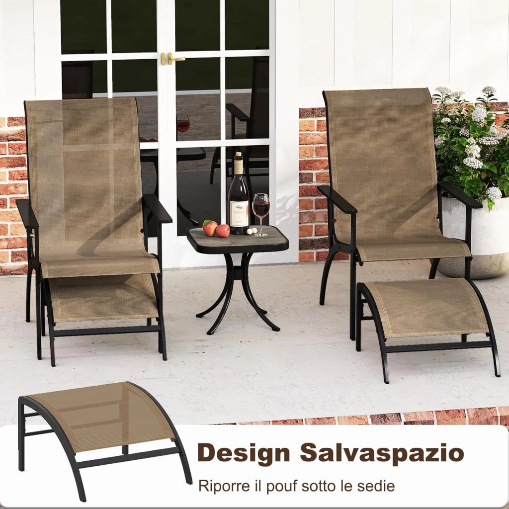 Set 5 Pezzi Tavolino e Sedia da Giardino, Set Mobile da Esterno con Tavolino Laterale e Sedia Adirondack, Set di Mobili da Conversazione per Patio, Veranda, Giardino